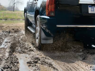 WeatherTech No Drill MudFlaps without flares; Will NOT fit with fender flares/trim; Will fit with factory running boards<br>Will not fit "dually" pickups; does not fit classic style Black  2007 - 2013 Chevrolet Silverado 120010